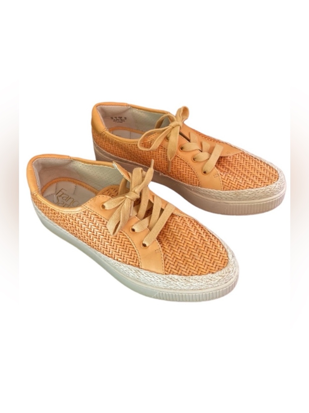 Franco Sarto Hyria Orange 7 Sporty Preppy Boho Woven Leather Platform Sneakers